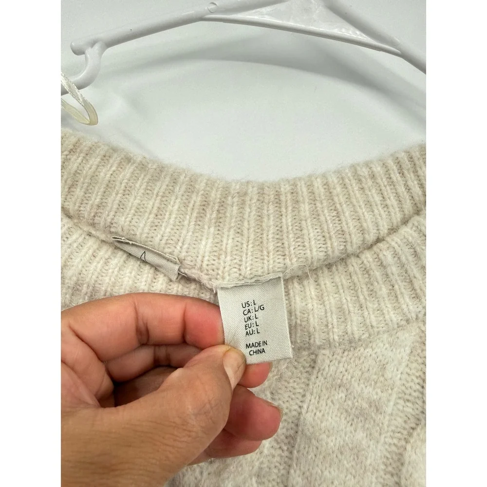 Joie Large Cable Knit Sweater Womens Oatmeal Beige Crew Neck Wool Blend CV172501
